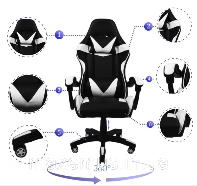 Кресло геймерское раскладное B 8 1 0 геймерский стул компьютерный с 2 подушками белый Мостиска - изображение 3