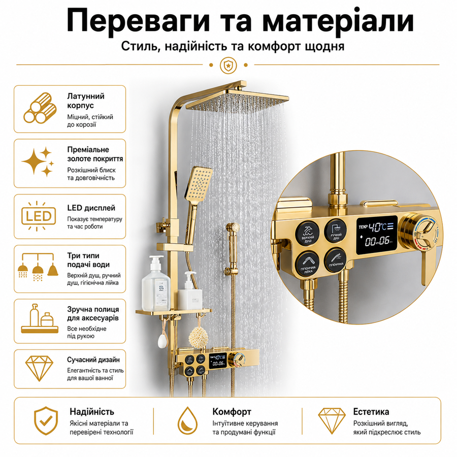 Душевая система хром золото,термостатический набор для душа-4 функции (909376022) Киев - изображение 10