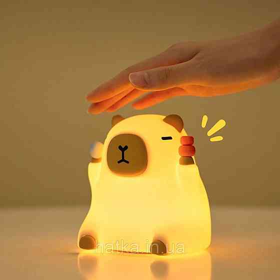Нічник дитячий силіконовий сенсорний Сидяча капібара VALESO A042 для спальні акумуляторний бежевий Київ