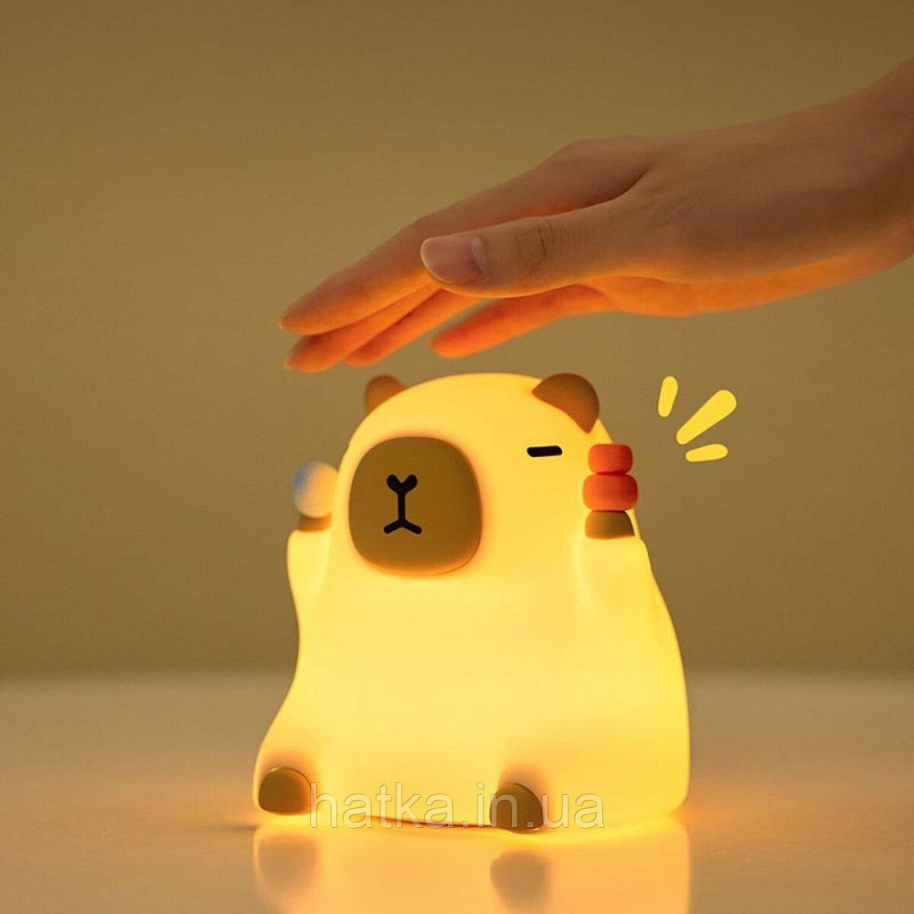 Нічник дитячий силіконовий сенсорний Сидяча капібара VALESO A042 для спальні акумуляторний бежевий Київ - фото 1