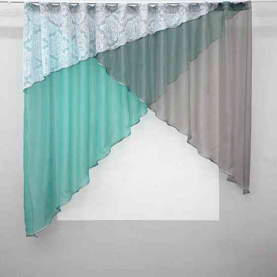 Кухонная занавеска (290х165см) цвет бирюзовый с серым 00к 59-556 Киев