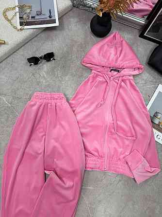 Женский повседневный велюровый костюм двойка: кофта и штаны Розовый, 46/48 Одесса