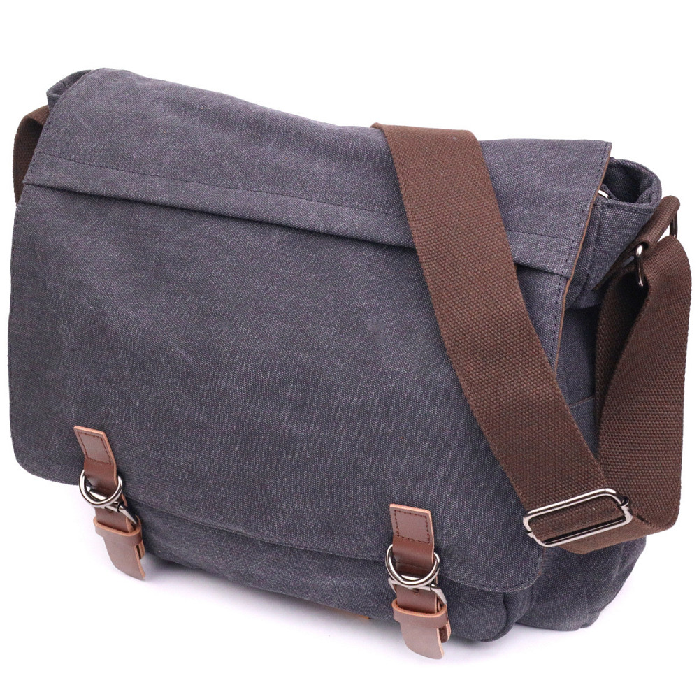 Мужская сумка для ноутбука с клапаном текстильная Черная (Vintage) Киев - изображение 5