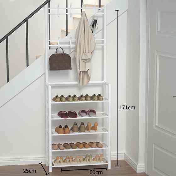 Полочка с вешаком для прихожей 25х60х150, Органайзер для обуви и одежды с 6 полками, Белого цвета Каменец-Подольский