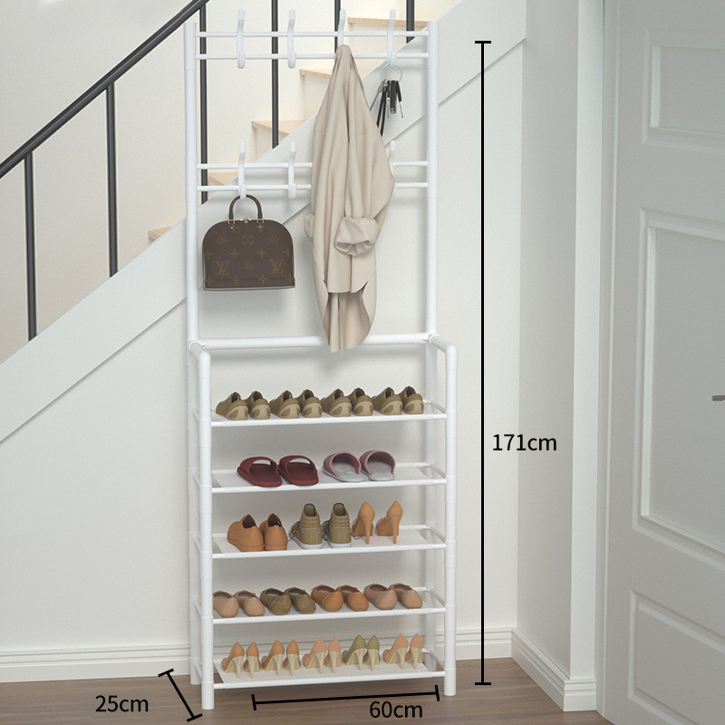 Полочка с вешаком для прихожей 25х60х150, Органайзер для обуви и одежды с 6 полками, Белого цвета Каменец-Подольский - изображение 3