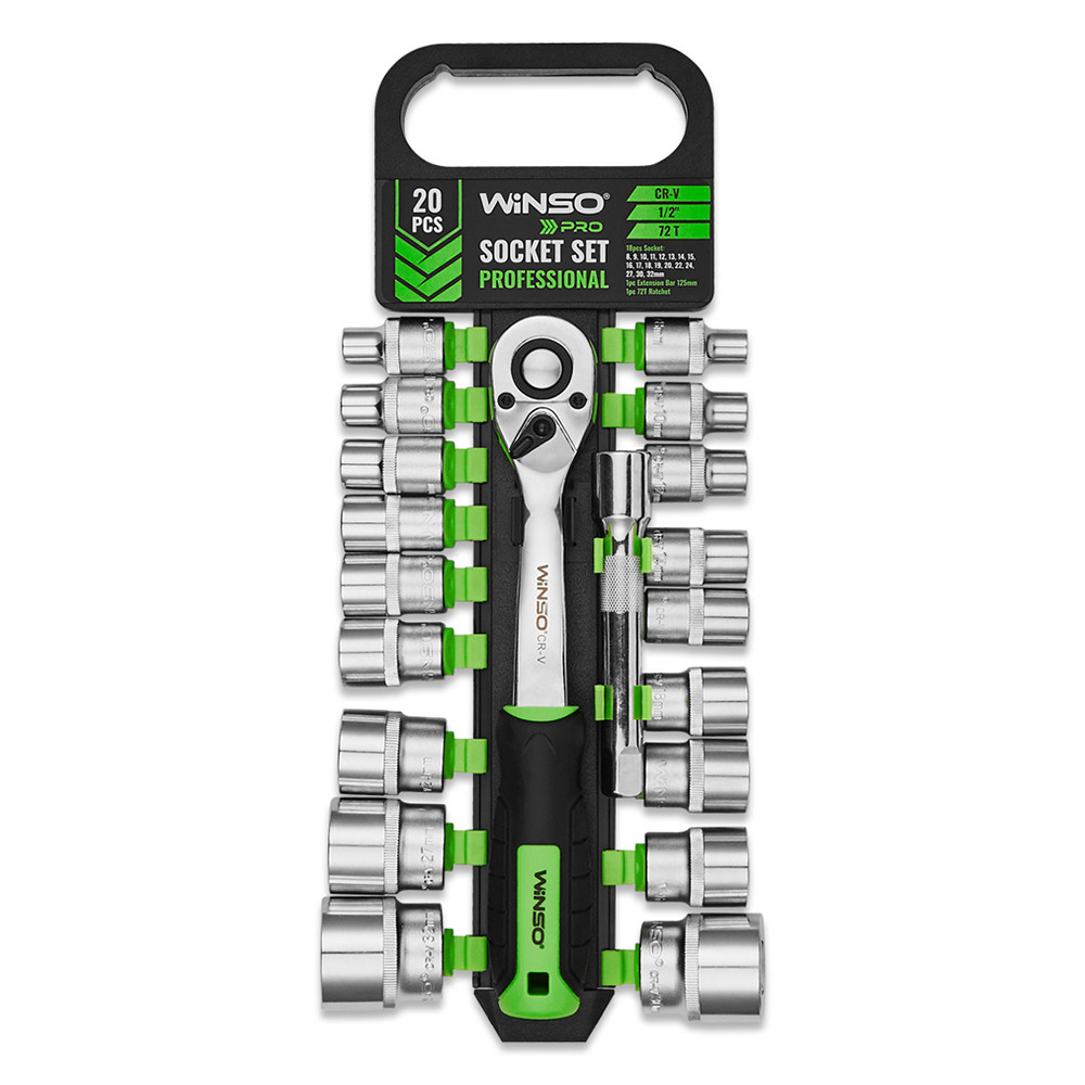 Професійний набір головок торцевих з тріскачкою та подовжувачем Winso Pro 1/2" 72Т CR-V 8-32мм 20шт Львів - фото 1