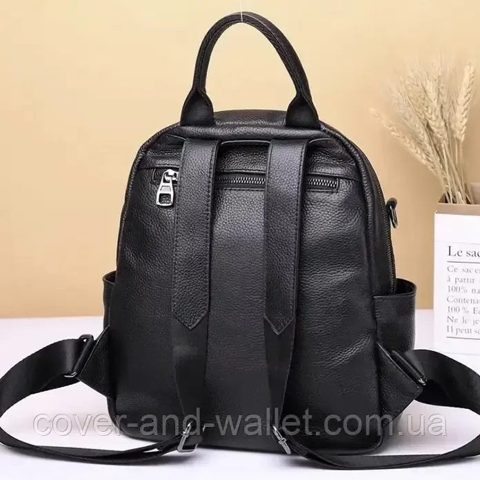 Жіночий міський рюкзак невеликого розміру чорного кольору зі шкіри Puos Київ - фото 2