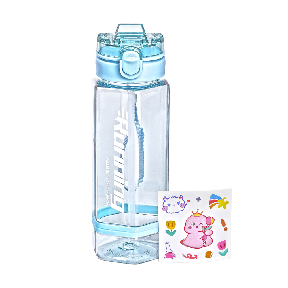 Yiwu Пляшка для води 760 мл з трубочкою та наліпками блакитна HP-14-48LBL Коломыя - изображение 1