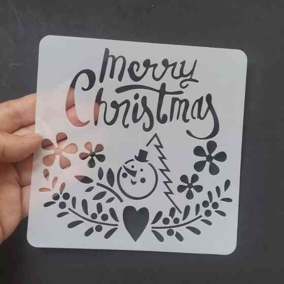 Трафарет на окна к новому году Merry Christmas 13 на 13 см серый Киев