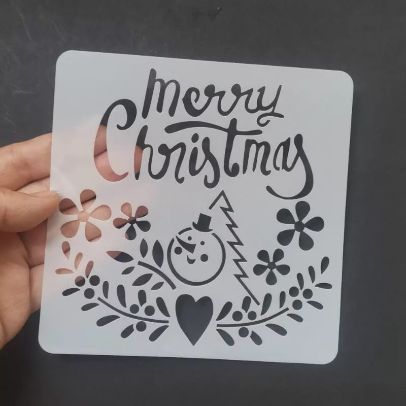 Трафарет на окна к новому году Merry Christmas 13 на 13 см серый Киев - изображение 1