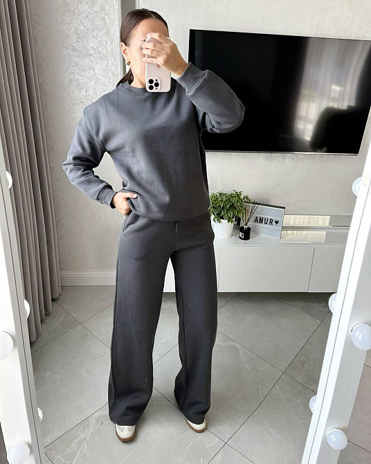 Жіночий прогулянковий костюм: світшот і штани турецька тринитка Сірий, 42 Одеса - фото 1