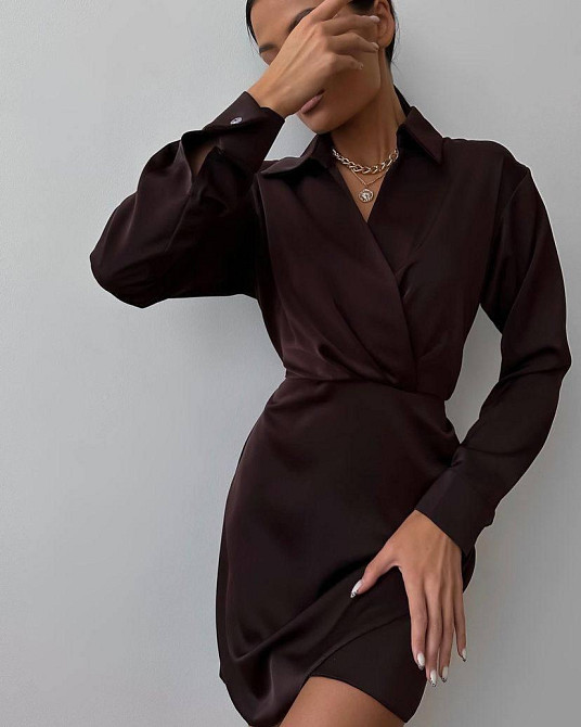 Женское привлекательное элегантное короткое платье double Шелк Армани Шоколад, 44/46 Одесса - изображение 8