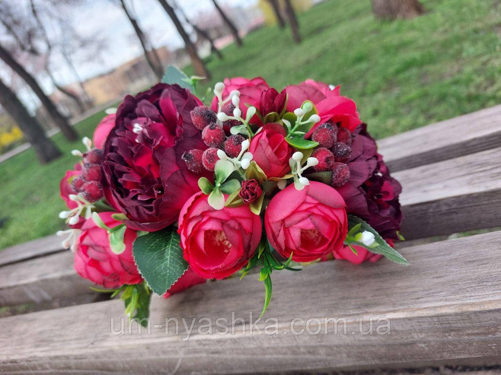 Ободок обруч з квітами "Піони великий бордовий" Кривий Ріг - фото 1