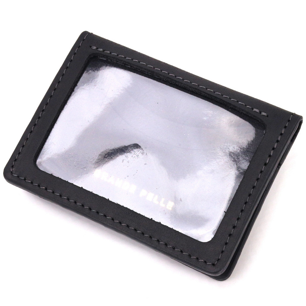 Практичная кожаная обложка на документы Черная (GRANDE PELLE) Киев - изображение 6