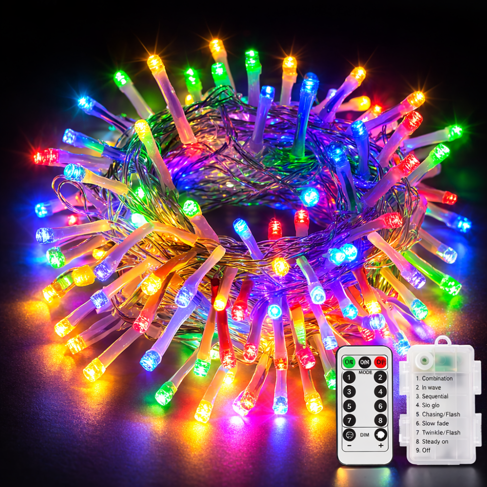 Гирлянда «Роса» JXLEDAYY 10 м 100 LED RGB на батарейках с пультом ДУ, таймером, 8 режимами для дома и улицы Киев - изображение 10