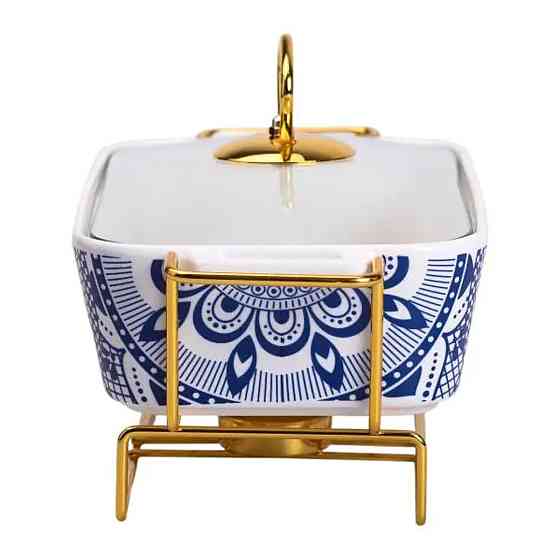 Yiwu Марміт порцелянаовий із скляною кришкою 38х18.5х15.5 см на металевій підставці 1 л -S Коломыя