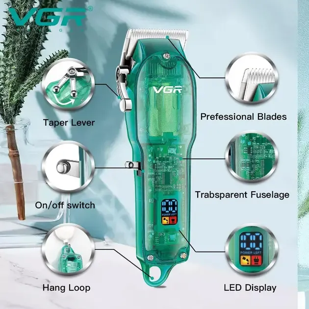 Профессиональная машинка для стрижки VGR Professional Clipper Transparent Green V-660 Коломия - фото 7