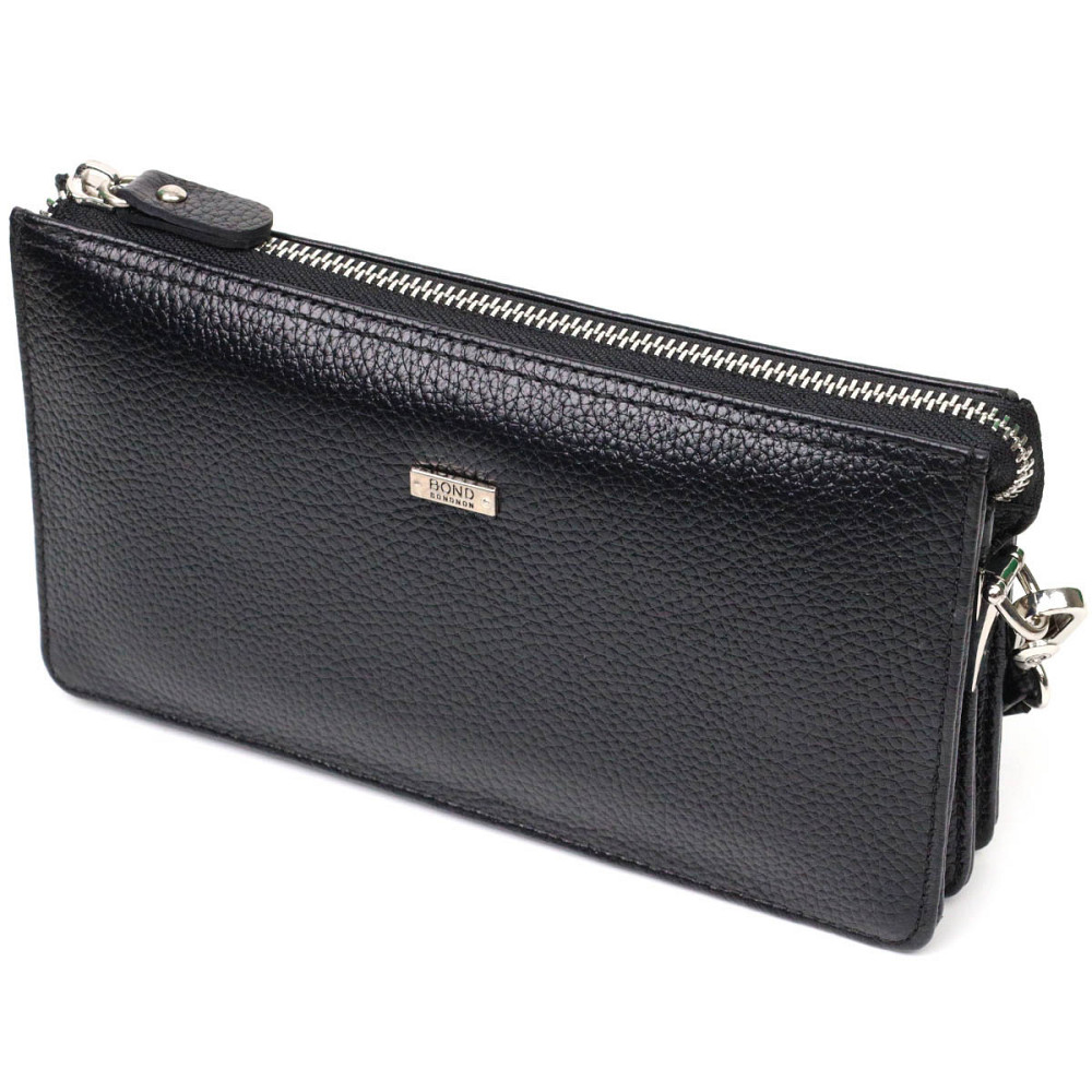 Цікавий клатч на два відділення з натуральної шкіри флотар BOND 22047 Чорний Київ - фото 1
