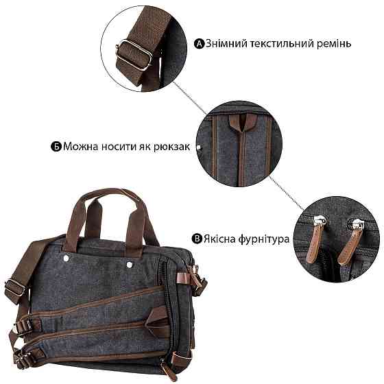 Сумка-трансофрмер текстильная Черная (Vintage) Киев