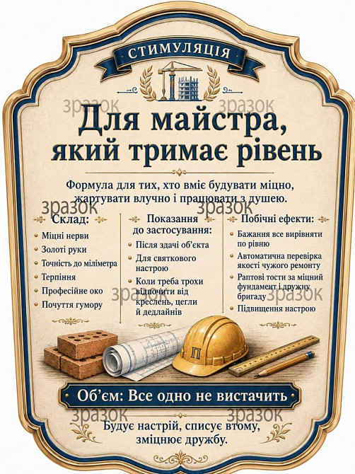 Комплект етикеток на пляшку «Для найкращого прораба» — подарунок виконробу та будівельнику з гумором Одеса - фото 2