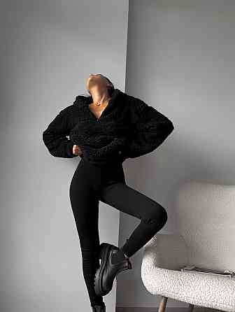 Стильный женский теплый костюм двойка Тедды,рубчик плотный с начесом Черный, 46/48 Одесса