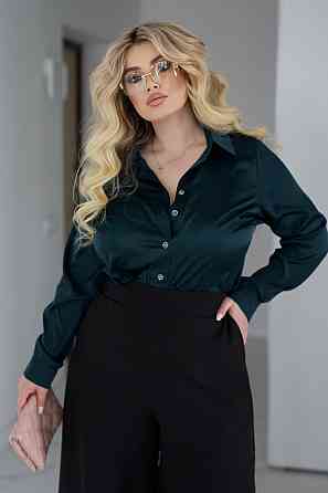 Жіноча шовкова сорочка класична "Milena" |  Норма та батал Темно-зелений, 50-52 Київ