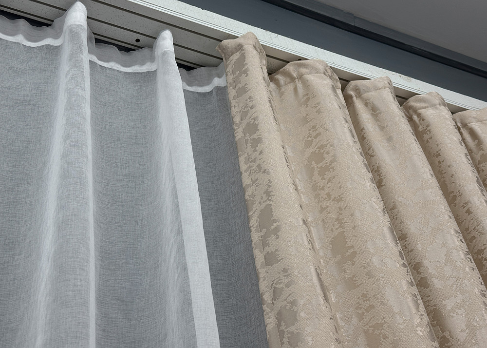 Комплект штор VR-Textil Лен Мрамор 150х270 2шт и Тюль 400х270 1767ш-1276т Бежевый с белым 71-019/3 Киев - изображение 8