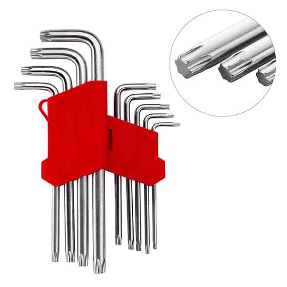 Набір ключів Г-подібних TORX подовжених, 9 шт., Т10-Т50, Cr-V Львов