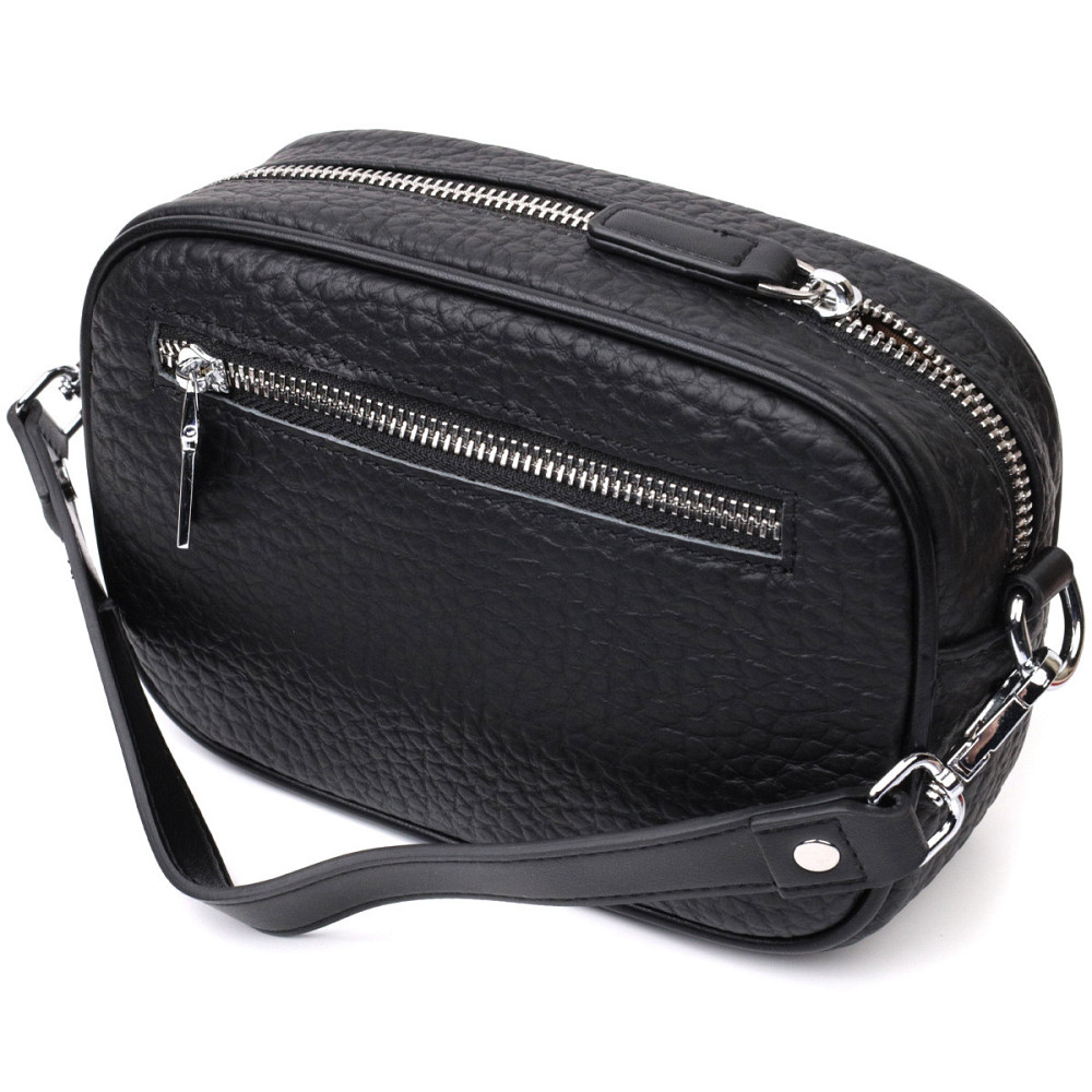 Стильна сумка декорована металевими кнопками з натуральної шкіри Vintage 22333 Чорна Київ - фото 2