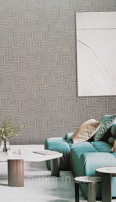 Шпалери вінілові на флізеліні AdaWall Omega1.06х10 геометрія 3д фігури смуги бірюзові коричневі 23209-4 Київ - фото 1
