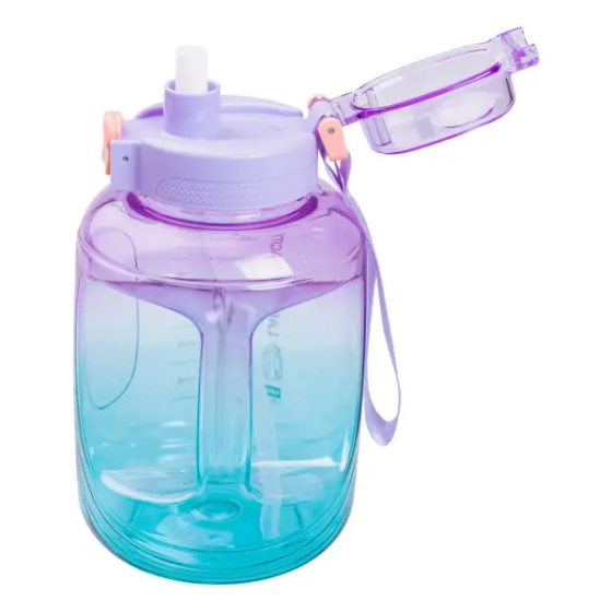 Yiwu Пляшка для води спортивна 1.6 л пластикова з трубочкою з ремінцем 22 см Фіолетова HP-14-35 Киев