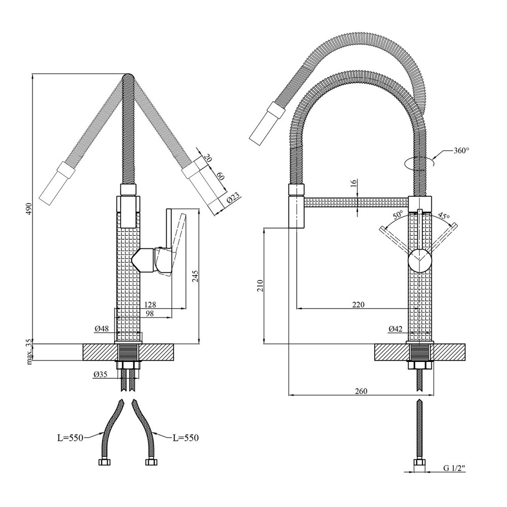 Змішувач для кухні з гнучким виливом Kroner KRP Ersel — GRP03999 графіт Київ - фото 2