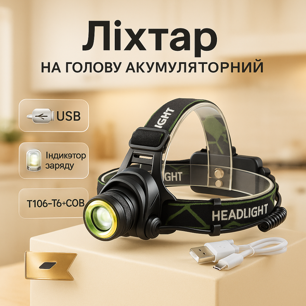 Налобный фонарь для автомеханика T106-T6+COB, Мощный аккумуляторный налобный фонарик TB-53 Львов - изображение 15