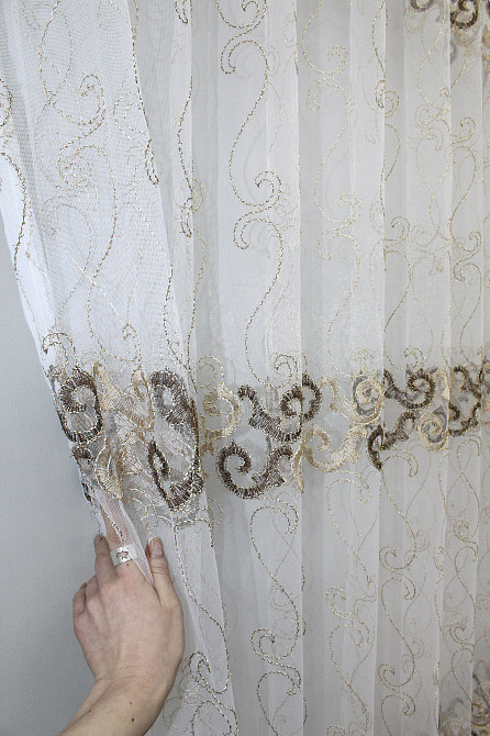 Тюль фатин, коленкції "Kort ADOR" з люрексовою ниткою колір золотистий з коричневим 1191т Київ - фото 2