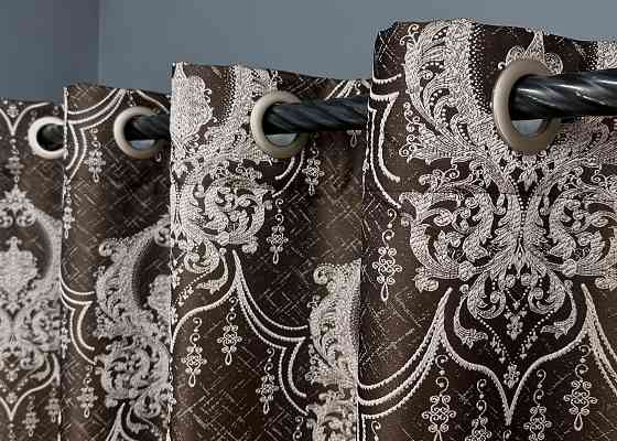 Комплект штор на люверсах VR-Textil Парча № 1773ш Венге з молочним 155х270 см 2 шт (37-0260) Київ