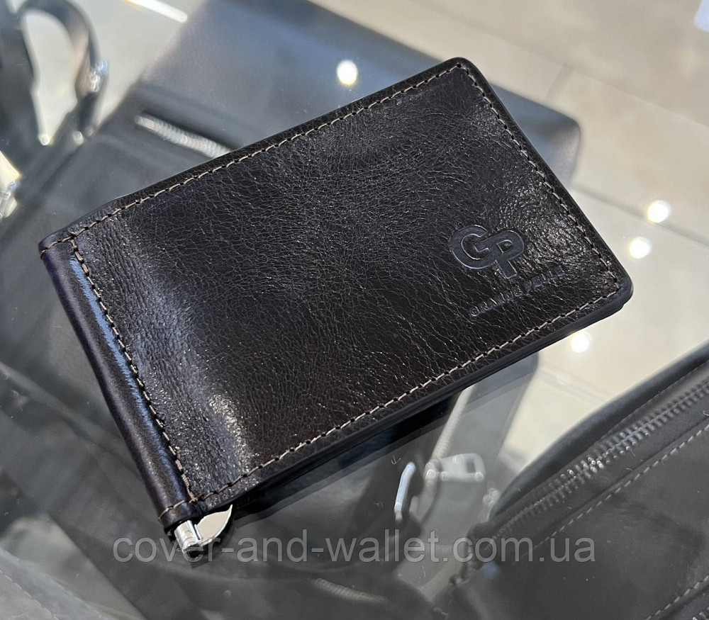 Тонкий затискач для купюр і карток із гладкої шкіри GP Onda Коричневий Київ - фото 1
