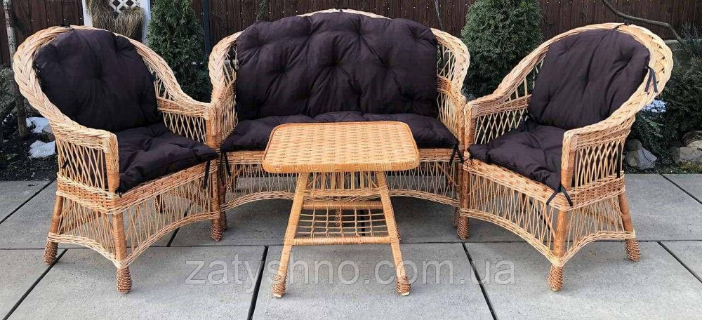 Меблі з лози з журнальним квадратним столом та коричневими накидками Київ - фото 4