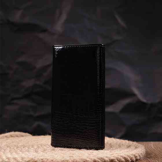 Лаковий жіночий гаманець з візитницею ST Leather 19403 Чорний Київ