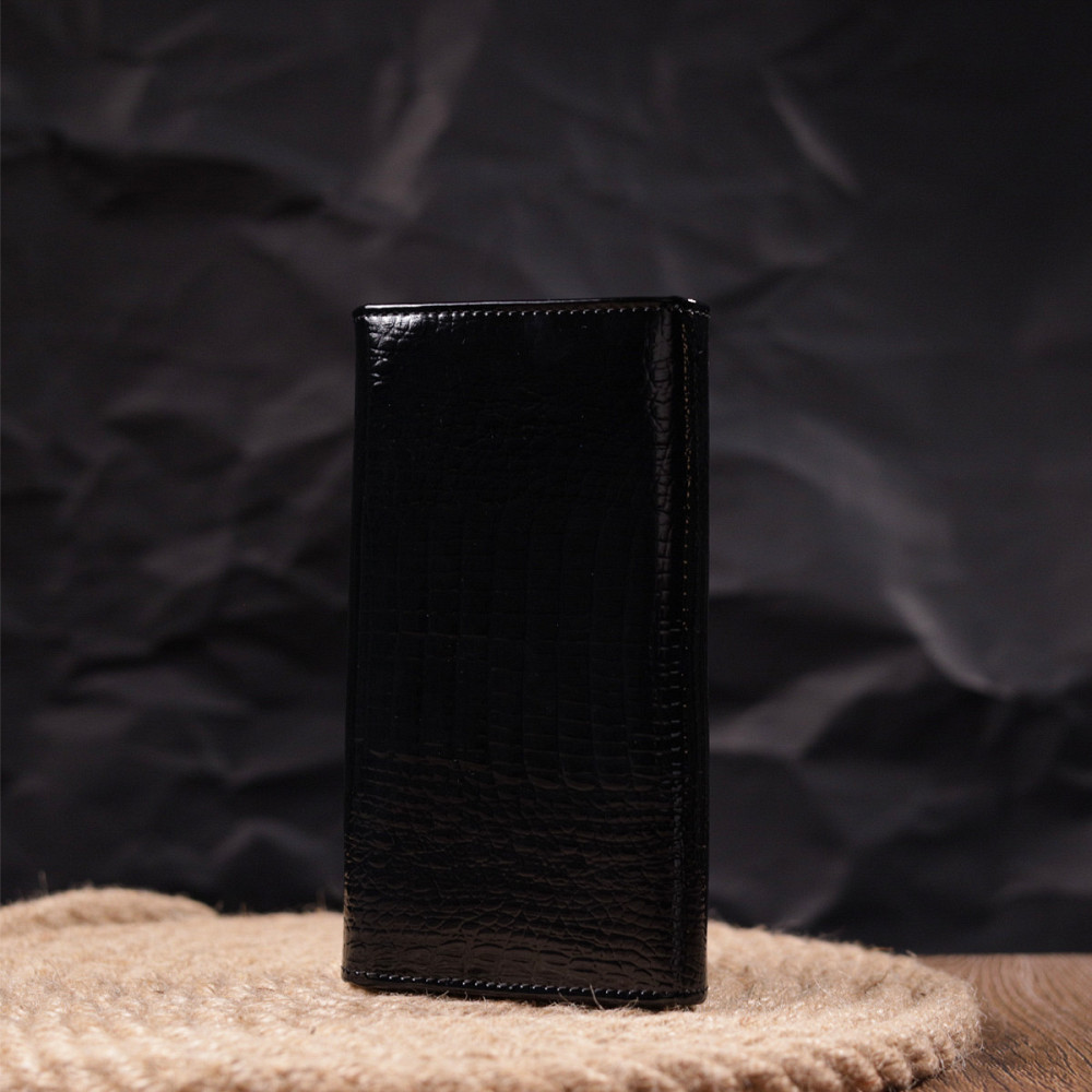 Лаковий жіночий гаманець з візитницею ST Leather 19403 Чорний Київ - фото 2