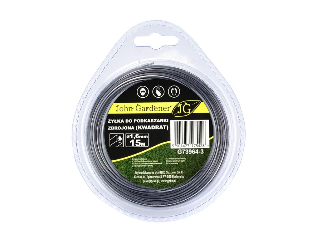 Жилка косарки армована квадратна 15м 1,6мм "JohnGardener" Київ - фото 1