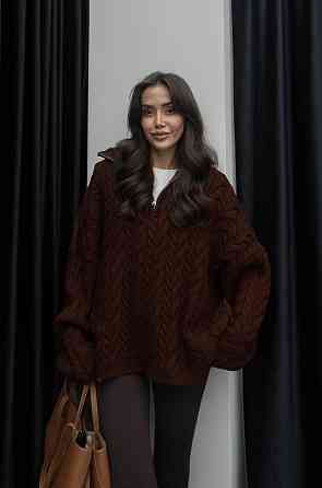 Жіночий класичний оверсайз светр із блискавкою машинне в'язання Шоколад Одеса