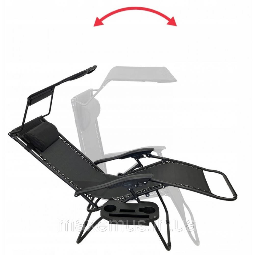 Шезлонг лежак раскладной с козырьком садовое кресло Bonro SP-167A для сада и дома отдыха на природе черный Мостиська - фото 6