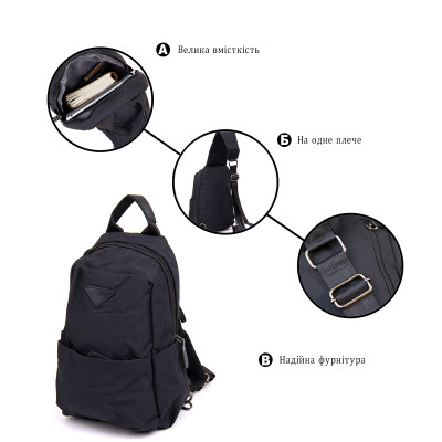 Сумка Vintage Через плече нейлон Чорна (20632) Вінниця - фото 4