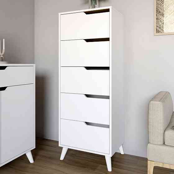 Комод высокий с белыми ножками 5 ящиков М-ЗОН Борн 500 Нимфея Альба (белый) (MZN-031109) Львов