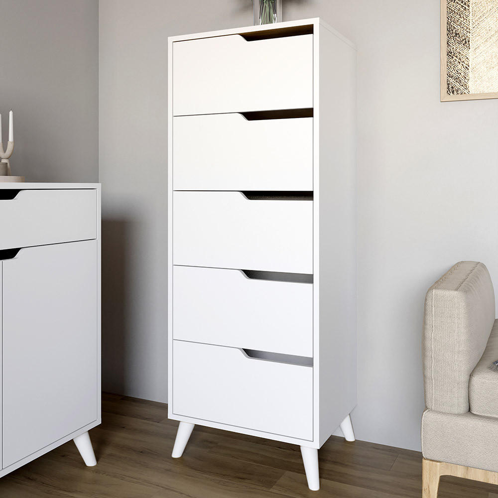 Комод високий з білими ніжками 5 ящиків М-ЗОН Борн 500 Німфея Альба (білий) (MZN-031109) Львів - фото 1