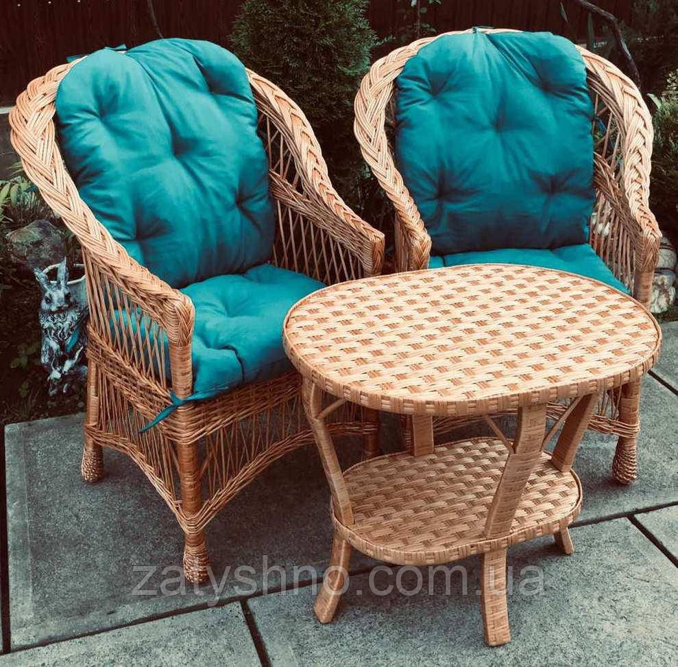 Плетені меблі з накидками |  Комплект плетених меблів з журнальним столом | меблі з лози на пода Київ - фото 4