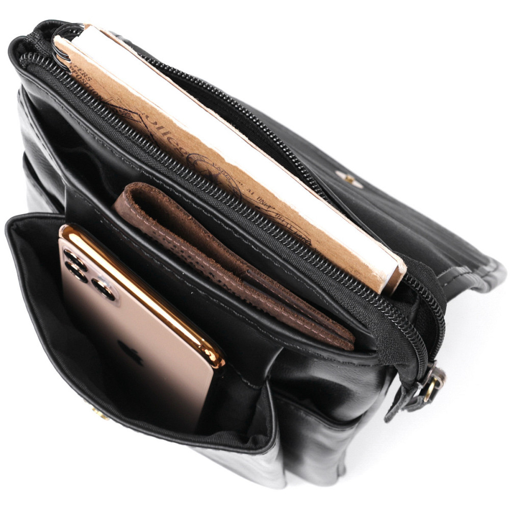 Шкіряна невелика чоловіча сумка через плече Vintage 20467 Чорний Київ - фото 7