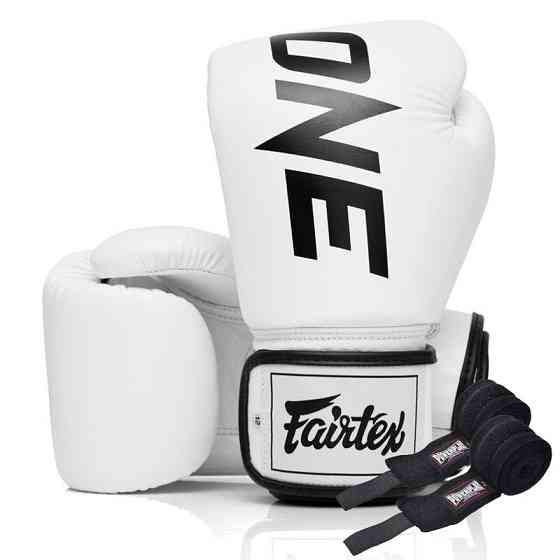 Боксерські рукавиці Fairtex BGV1-ONE (натуральна шкіра) White 10 унцій (бинти в комплекті) Каменское