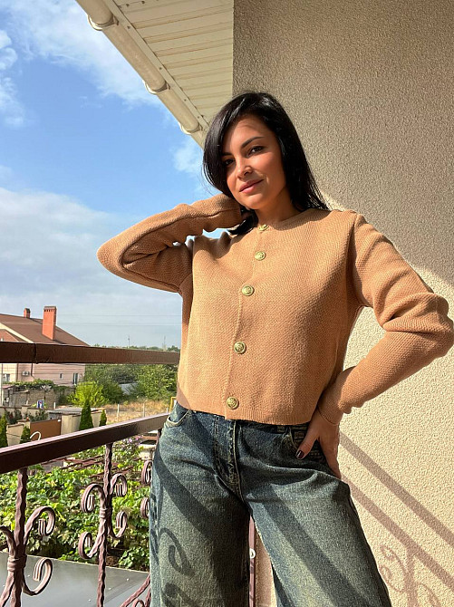 Кардиган женский MIX RAY 6722 золотые пуговицы короткий простой, карамель, one size Киев - изображение 11