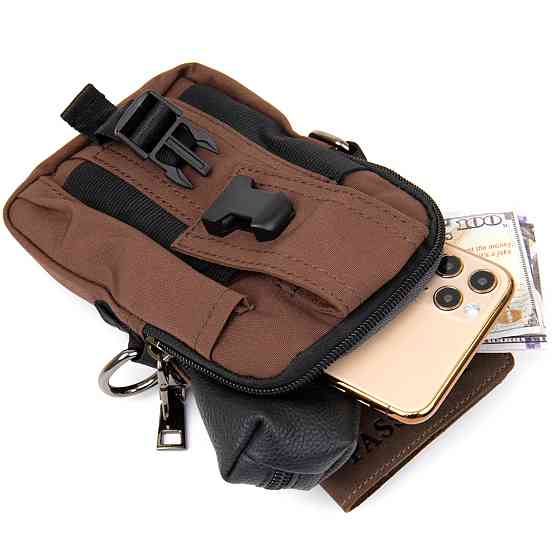 Сумка на пояс нейлон Vintage 20648 Коричневая Киев